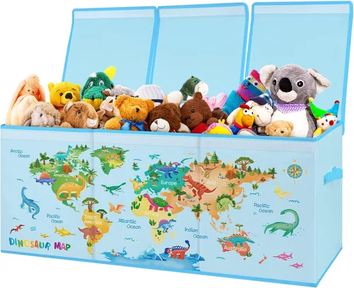 Miniatura 9 de decalsweet Caja de juguetes para niños, contenedor de almacenamiento plegable con asas para tapas para niños y niñas, caja organizadora de juguetes