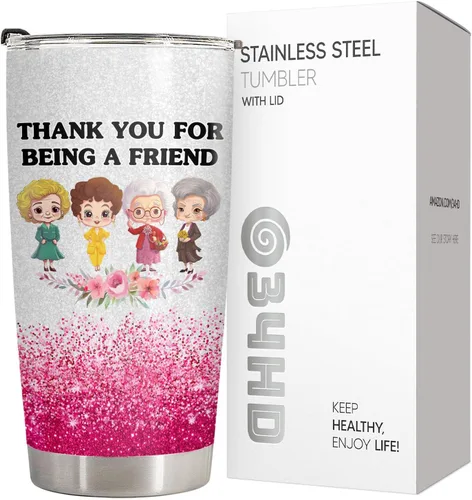 Miniatura 4 de 34HD Vaso dorado de 20 onzas – Thank You for Being a Friend – Taza de acero inoxidable aislada al vacío de doble pared – Mantiene las bebidas