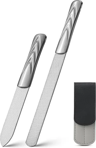 Miniatura 8 de FVION Limas de uñas de metal profesionales, 2 piezas, doble cara, acero inoxidable, grano grueso y fino, juego de herramientas de manicura y pedicura