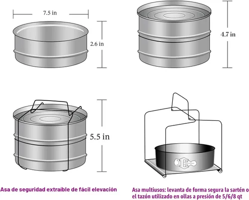 Miniatura 5 de Aozita - Compartimentos para cocción al vapor apilables con correa para accesorios de olla instantánea de 5,6/7,5 litros - Olla dentro de olla