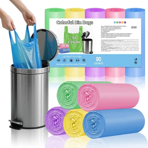 Bolsas de basura pequeñas de 1.2 galones, mini bolsas de basura de 5 litros con asas, coloridos forros para contenedores de baño para dormitorio,