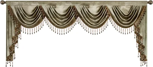 Miniatura 61 de VOGOL Cenefa de cortinas de terciopelo grueso para dormitorio, cenefas de cascada de lujo con aislamiento térmico dorado para sala de estar formal