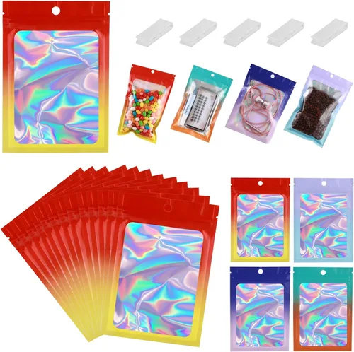 Miniatura 10 de 400 bolsas de Mylar resellables de 4 x 5 pulgadas, color negro, para almacenamiento de alimentos, bolsa resellable de Mylar con ventana transparente