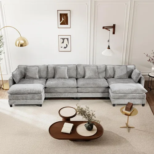 Miniatura 71 de Sofá seccional modular convertible de 76.7", sofás de dos plazas de chenilla con asiento profundo y cojines tipo loveseat para sala de estar, Beige