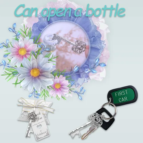 Miniatura 3 de Aokbean Juego de 50 piezas de abrebotellas con llave de esqueleto vintage, recuerdos de boda, regalo de recuerdo para invitados, caja de dulces
