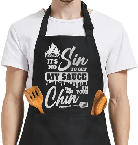 Miniatura 19 de SANDJEST Funny Mens Aprons with Pockets for BBQ Grilling Cooking Grandpa Husband Apron for Birthday Christmas Father's Day funny 7