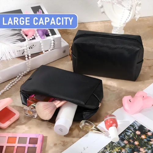 Miniatura 3 de Gerrii Bolsa de maquillaje de piel sintética, 6 piezas, bolsa de cosméticos impermeable con cremallera, organizador de artículos de tocador