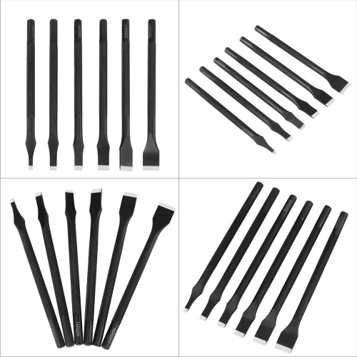 Miniatura 6 de Juego de 6 herramientas de cuero para manualidades, kit de agujeros rectos con ranuras de 3/5/6/8/10/0.472 in para cartera, fabricación de tarjetas