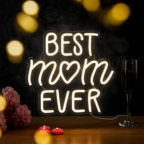 Miniatura 7 de Baquler Letrero de neón con luces LED con texto en inglés "Best Dad Ever", regalo para decoración de pared del día del padre, expresarte agradecido