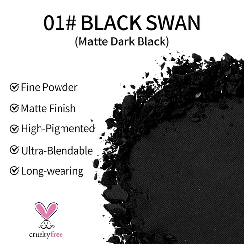 Miniatura 3 de Erinde Sombra de Ojos Negra, Sombra de Ojos Mate en Polvo Compacto, Maquillaje de Párpado de Tono Mate para Mujeres, Alta Pigmentación, Larga 01#
