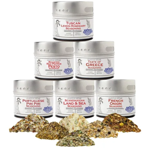 European Seasonings Gourmet Gift Set – Tastes of Europe – Mezcla de especias artesanales – Paquete de seis – Sin OMG, totalmente natural, lote