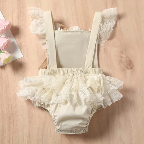 Miniatura 63 de Sasaerucure Traje de verano para bebé niña, sin mangas, mameluco de encaje tutú, mameluco de una pieza con volantes