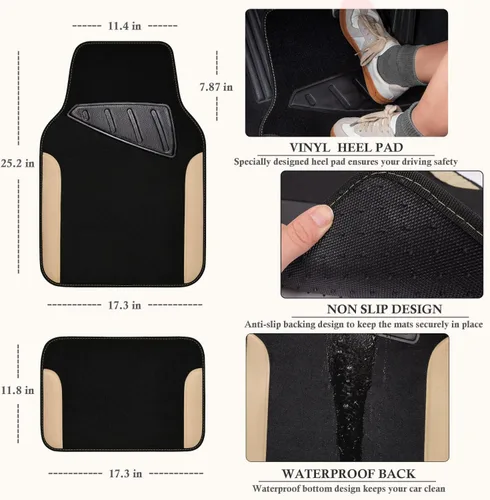 Miniatura 5 de CAR PASS Funda de cuero sintético para volante y tapetes impermeables para automóvil, ajuste universal para el 95% de los sedán, SUV, automóviles