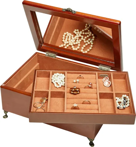 Miniatura 7 de Mele & Co. Kinsley - Joyero de madera, anillo, collar y organizador de pendientes (acabado de nogal)