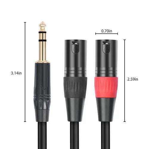 Miniatura 4 de 1/4 TRS a doble XLR macho Y-Splitter Cable de conexión estéreo de 1/4 pulgadas (0.250 in) a 2 XLR Cable de conexión de 3.3 pies