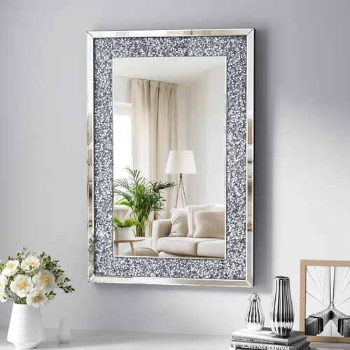 Miniatura 25 de Espejo Decorativo de Cristal - Rectángulo de 16 x 20 pulgadas, Precioso Espejo Plateado, Espejo de Diamante Triturado para Decoración de Pared