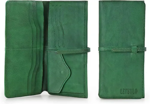 Miniatura 5 de LETEULO Carteras para mujer, de piel auténtica, organizador de tarjetas, monedero, monedero de teñido por inmersión, carteras ultrafinas para mujer