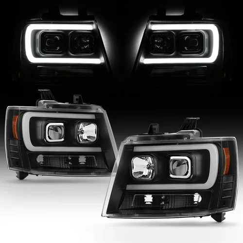 Miniatura 2 de AKKON - Compatible con 2007-14 Chevy Tahoe Suburban 1500/2500 07-13 Avalanche Proyector LED [barra de tubo C] Par de faros negros izquierdo+derecho
