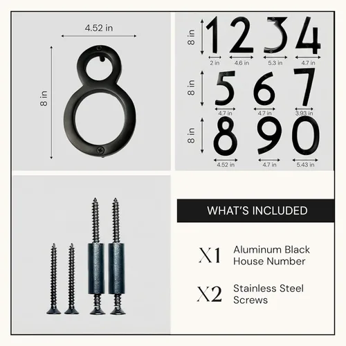 Miniatura 6 de NACH Números de casa flotantes, números de casa negros de aluminio de 8 pulgadas para exteriores, número 8, números de puerta con accesorios