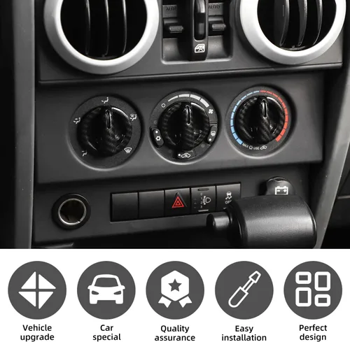 Miniatura 3 de Cubierta de botón de interruptor de aire acondicionado de fibra de carbono compatible con Jeep Wrangler JK JKU Sport X Sahara Rubicon 2007-2010