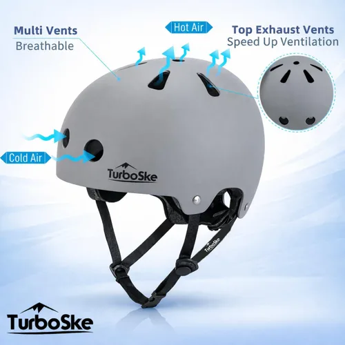 Miniatura 2 de Casco de patineta, casco BMX, casco multideporte, casco de bicicleta para niños, jóvenes, hombres, mujeres Gris