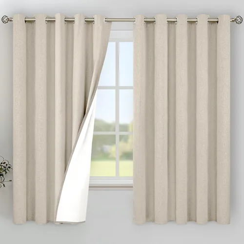 Miniatura 89 de YoungsTex - Cortinas de lino beige 100% opacas para dormitorio de 63 pulgadas de largo, cortinas cortas con aislamiento térmico y ojales