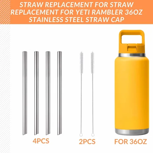 Miniatura 3 de 4 piezas de pajitas de metal de repuesto para botella de agua YETI Rambler Jr., pajitas de repuesto reutilizables de acero inoxidable con 2 cepillos