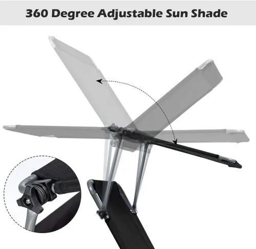 Miniatura 7 de Giantex Silla bronceadora, tumbona de patio con 5 posiciones ajustables, toldo de sombra, bolsillo de almacenamiento, cuna de campamento, sillón