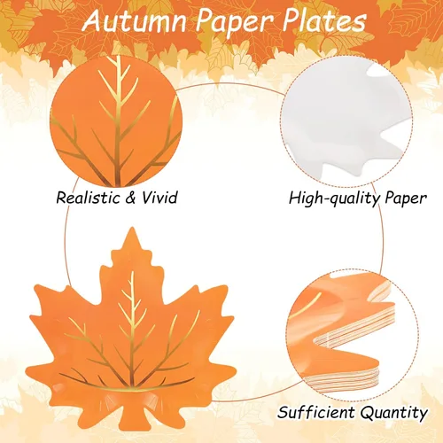 Miniatura 3 de Whaline 30 platos de papel de Acción de Gracias de otoño, platos desechables de hoja de arce, 3 colores, hojas de otoño, platos de vajilla