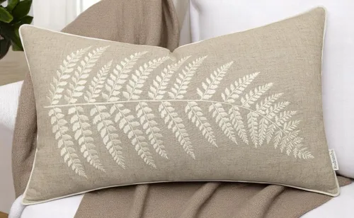 Miniatura 7 de Rudransha Funda de almohada lumbar con bordado de hojas de helecho botánico, 12 x 18 pulgadas, algodón de huevo de Robin Robins Huevo-helecho