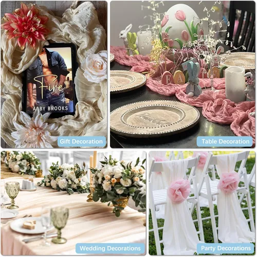 Miniatura 6 de Nialnant Camino de mesa de estopilla azul bebé, camino de mesa bohemio de 13 pies para cocina, cena, fiesta de Año Nuevo azul, decoración de bodas