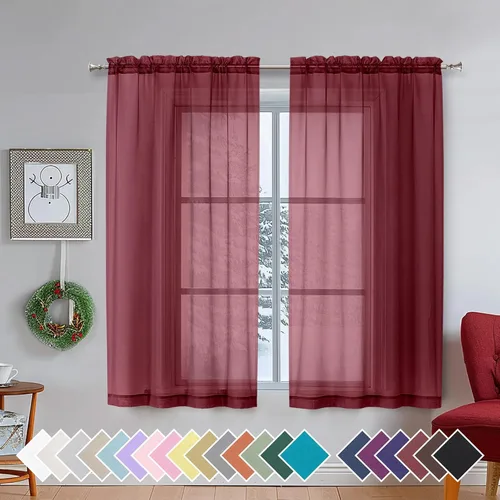 Miniatura 106 de Aiyufeng 2 paneles de cenefa transparente negra de 14 pulgadas de largo, cortinas cortas negras transparentes para dormitorio, cortinas de cocina