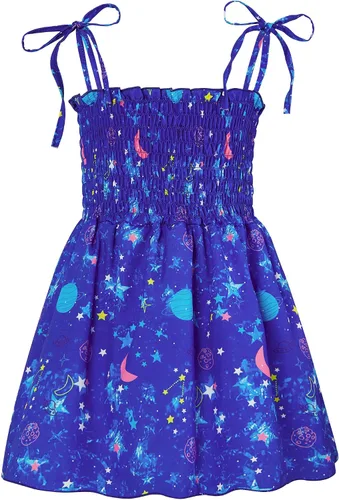 Miniatura 13 de Vieille Vestido de verano para niñas pequeñas, vestido de verano con tirantes delgados, vestido de princesa estampado floral, vestido casual