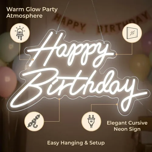 Miniatura 5 de HMT - Letrero de neón con texto en inglés "Happy Birthday", alimentado por USB, de 19.6 x 11.8 pulgadas, letrero grande con luz LED para telón