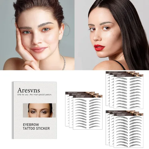 Miniatura 6 de Aresvns Cejas falsas realistas, 99 pares, 12 formas, transferencia de cejas impermeables 4D para mujeres y adolescentes, perfectas para regalos