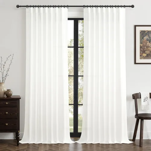 Miniatura 24 de Cortinas translúcidas de lino beige blanco de 84 pulgadas de largo, 2 paneles, cortinas modernas con filtrado de luz y privacidad, riel de techo