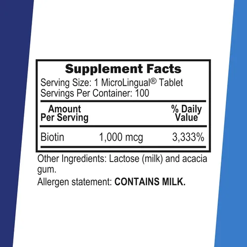 Miniatura 2 de Superior Source Biotina 1000 mcg. Tabletas microlingües de disolución rápida bajo la lengua, 100 unidades, apoya el crecimiento saludable