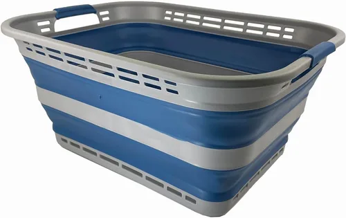 Miniatura 11 de SAMMART Cesta plegable de plástico para la ropa sucia de 42L (11 galones), contenedor de almacenamiento plegable y organizador, tina de lavado