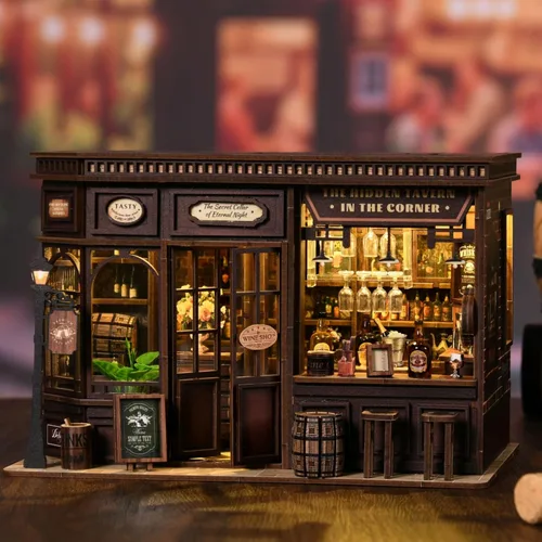 Kit de rincón de libros, casa de muñecas en miniatura para adultos, rompecabezas de madera 3D, decoración con luz LED, regalo para los amantes de