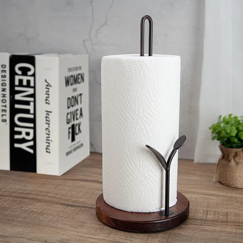 Miniatura 7 de Soporte para toallas de papel, soporte para toallas de papel de madera, fácil de rasgar con una sola mano, soporte de rollo de papel rústico