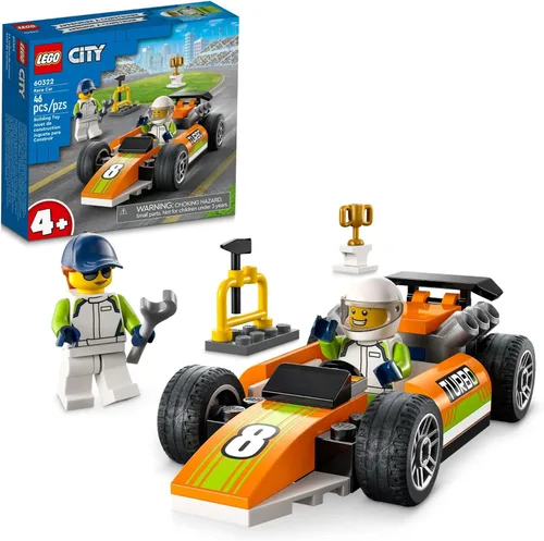 LEGO City Great Vehicles Race Car, 60322 F1 Style Toy para niños preescolares de 4 años de edad, con minifiguras mecánicas y conductores de carreras