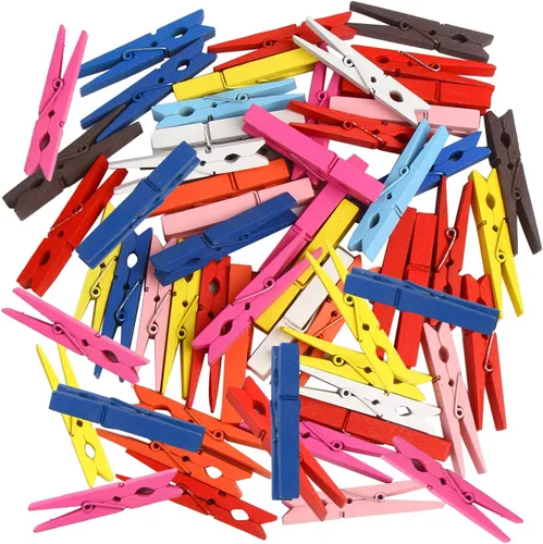 Miniatura 12 de KIMOBER 200 mini pinzas de madera para ropa, colores mezclados, pequeños pasadores para manualidades, fotos, papel