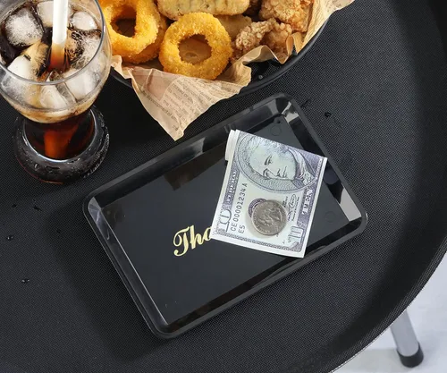 Miniatura 7 de New Star 26917 - Bandeja de puntas para restaurante para cheques de invitados, 4.5 x 6.5 pulgadas, color negro con impresión dorada, juego de 12