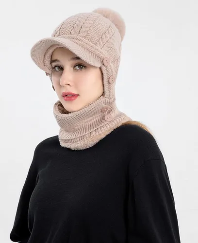 Miniatura 11 de HUAMULAN Gorro de invierno de una pieza para mujer, pasamontañas de forro polar, pasamontañas, máscara facial, bufanda, orejeras, esquí, nieve