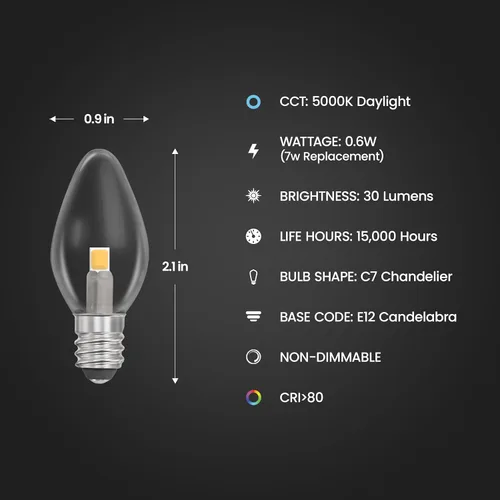 Miniatura 3 de Feit Electric BP7C7/850/LED/4 0.6W 7W equivalente a 30 lúmenes base de candelabro LED C7 bombilla nocturna, 2.1 pulgadas de alto x 0.9 pulgadas