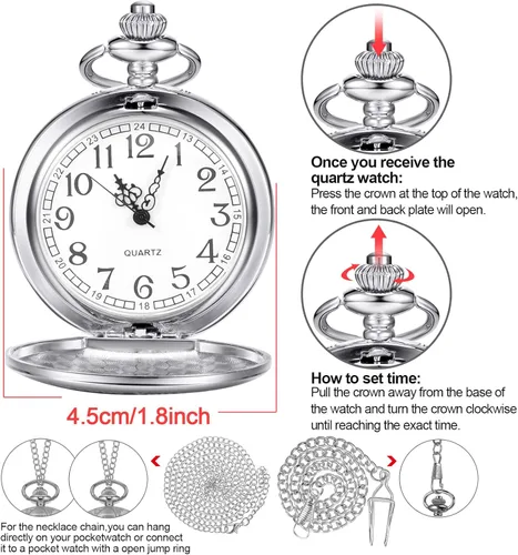 Miniatura 7 de Hicarer Reloj de bolsillo para profesores, números arábigos, reloj de bolsillo para hombres, mujeres, suministros de agradecimiento para profesores
