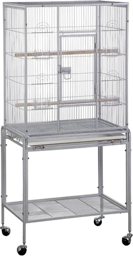 Miniatura 9 de ZENY Jaula de vuelo para pájaros de 53 pulgadas, de hierro forjado, grande con soporte rodante para cacatúas, loros, periquitos, agapornis, Negro