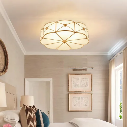 Miniatura 2 de Lámpara de techo empotrada de latón de mediados de siglo, lámpara de techo LED de latón y vidrio de 6 luces, pantalla de vidrio esmerilado, luz Flor