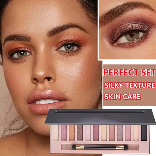 Miniatura 7 de Paleta de sombras de ojos desnudas de 12 colores, paleta de sombra de ojos con purpurina brillante, paleta de sombra de ojos ahumada natural