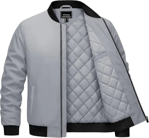Miniatura 11 de Cotrasen Chaqueta bomber para hombre, para otoño e invierno, cálida, rompevientos, con cremallera completa, acolchada, casual